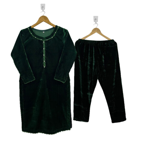 Dark Green velvet suits in Pakistan