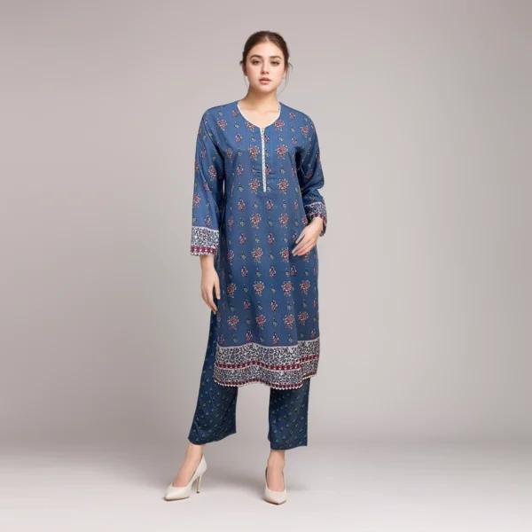 Dusky blue Pakistani linen 2Pc suit wholesale