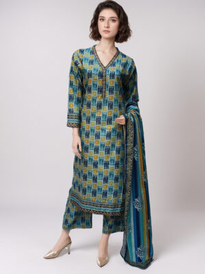 Greenish cyan linen 3 piece suit pakistani