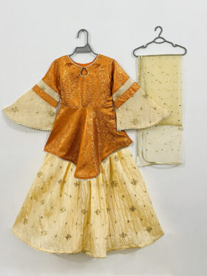 Orange - Vanila Jamawar Girls Wedding Dress