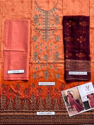 Sunrise Orange Pakistani Lawn Suit Wholesale