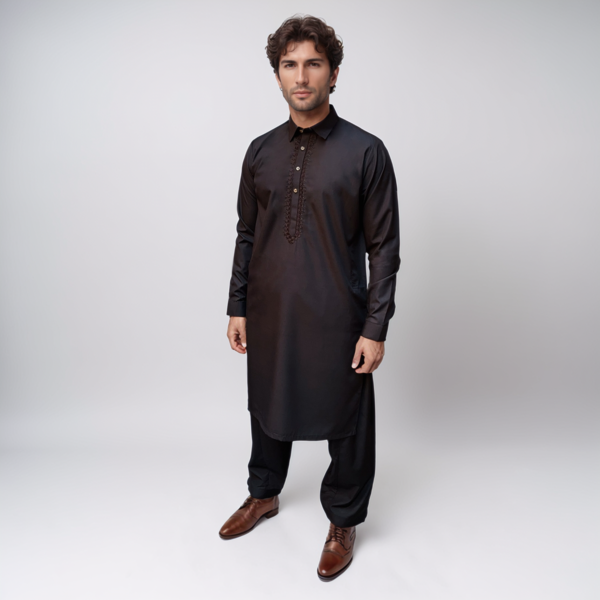 Embroidered Black Shalwar Kameez For Men Pakistan