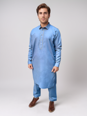 Embroidered Blue Bell Pakistani Men's Shalwar Kameez