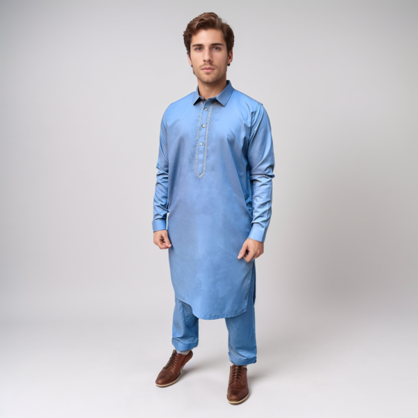 Embroidered Blue Bell Pakistani Men's Shalwar Kameez