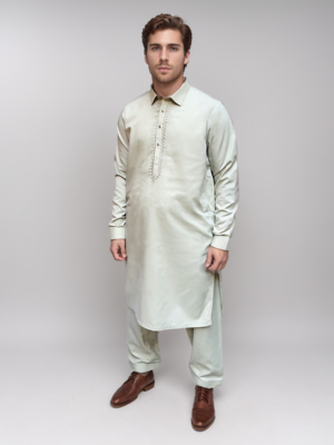 Embroidered Light Grey Men's Shalwar Kameez