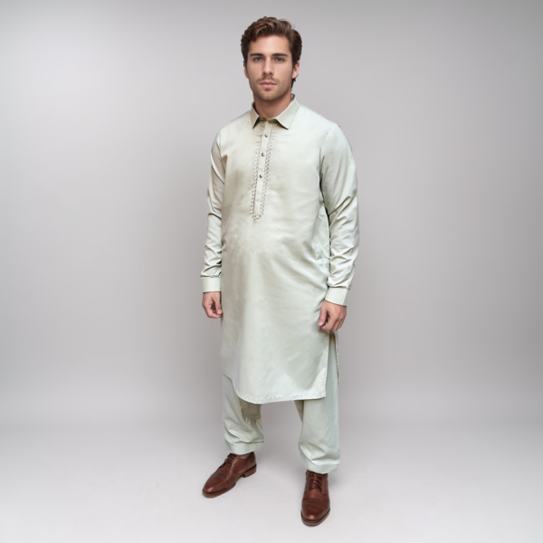 Embroidered Light Grey Men's Shalwar Kameez