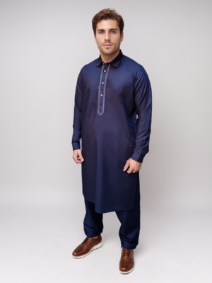 Embroidered Navy Blue Pakistani Men's Shalwar Kameez