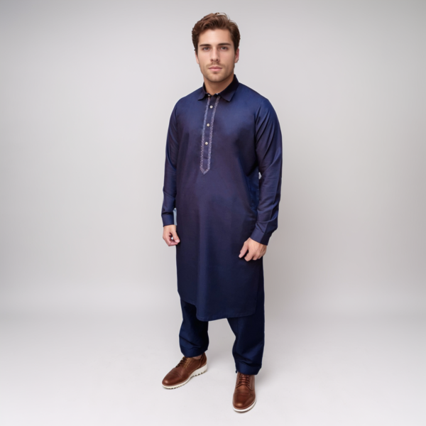 Embroidered Navy Blue Pakistani Men's Shalwar Kameez