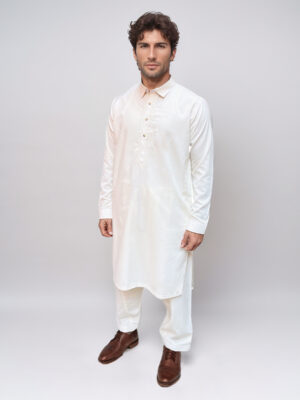 Embroidered OFF White Men's Shalwar Kameez