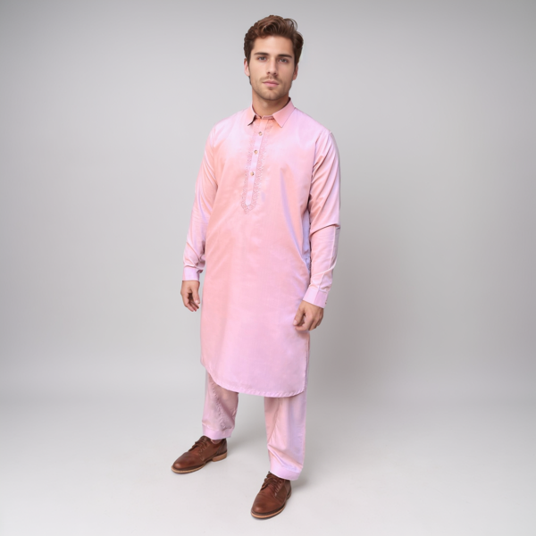 Embroidered Pastel Pink Shalwar Kameez For Men Pakistan