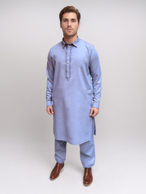 Embroidered Tealish Blue Pakistani Men's Shalwar Kameez