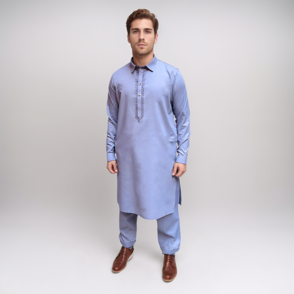 Embroidered Tealish Blue Pakistani Men's Shalwar Kameez