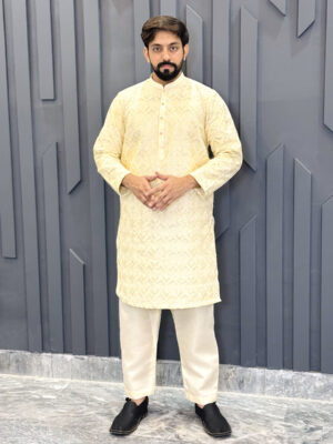 Beige pakistani mens kurta pajama