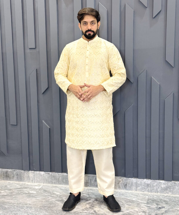 Beige pakistani mens kurta pajama