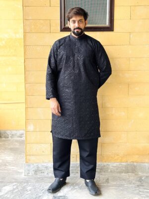 Black Embroidered Pakistani Men's Shalwar Kameez