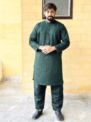 Dark green pakistani mens kurta pajama