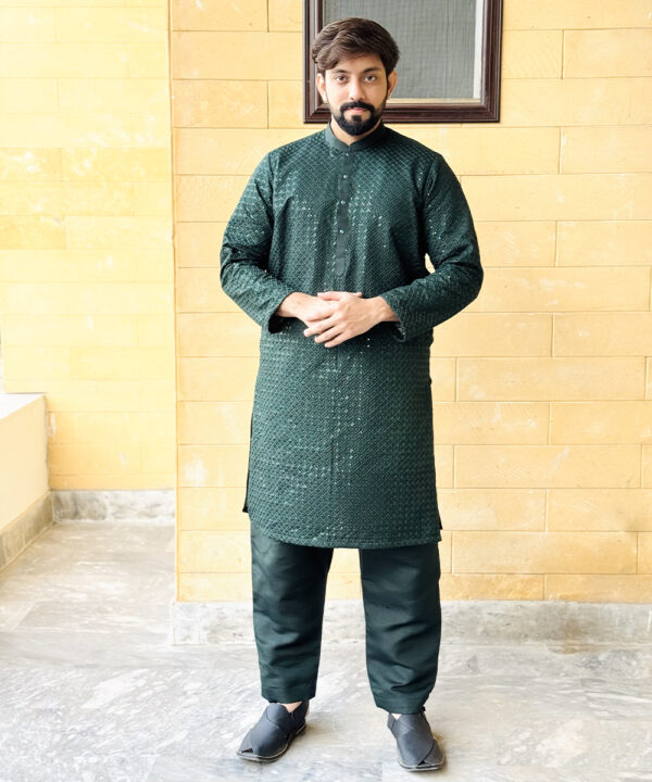 Dark green pakistani mens kurta pajama