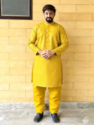 Dull Yellow pakistani mens kurta pajama