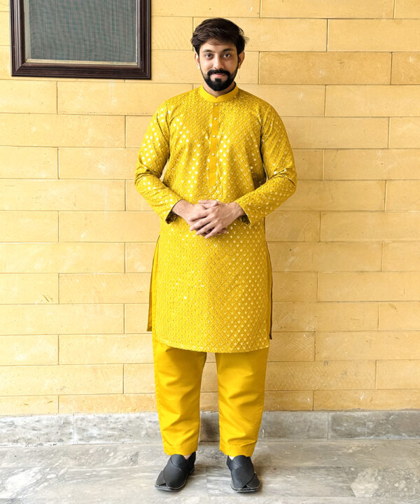 Dull Yellow pakistani mens kurta pajama