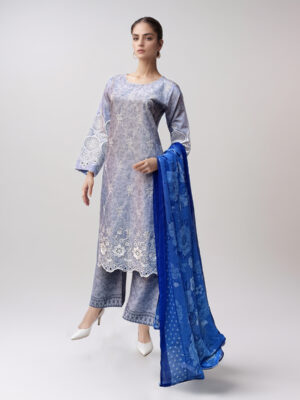 Hit Grey Lawn Suit With Chiffon Dupatta