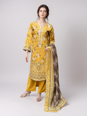 Indian Yellow Embroidered lawn suits