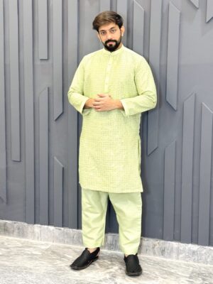 Light Green Embroidered Men's Shalwar Kameez Pakistan