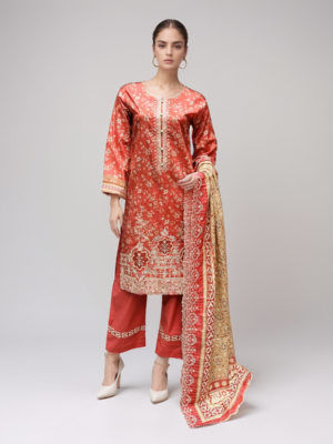 Orangy Red Premium lawn suits