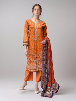 Reddish Orange Chikankari Lawn Suit