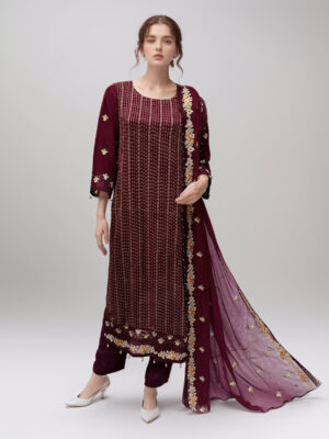 Dark purple Pakistani chiffon suits wholesale