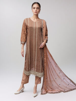 Light Taupe Embroidered chiffon suits wholesale