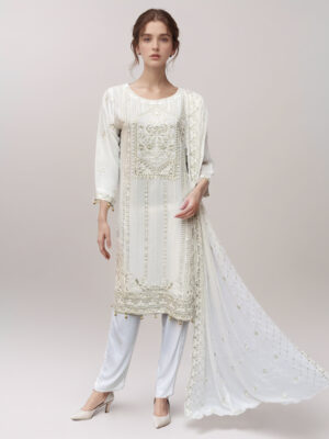 Off-white 3 piece chiffon suits pakistan wholesale