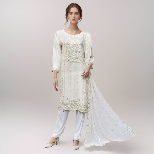 Off-white 3 piece chiffon suits pakistan wholesale