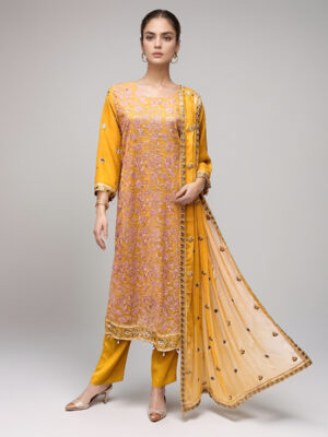 Yellowish Orange Pakistani chiffon suits wholesale